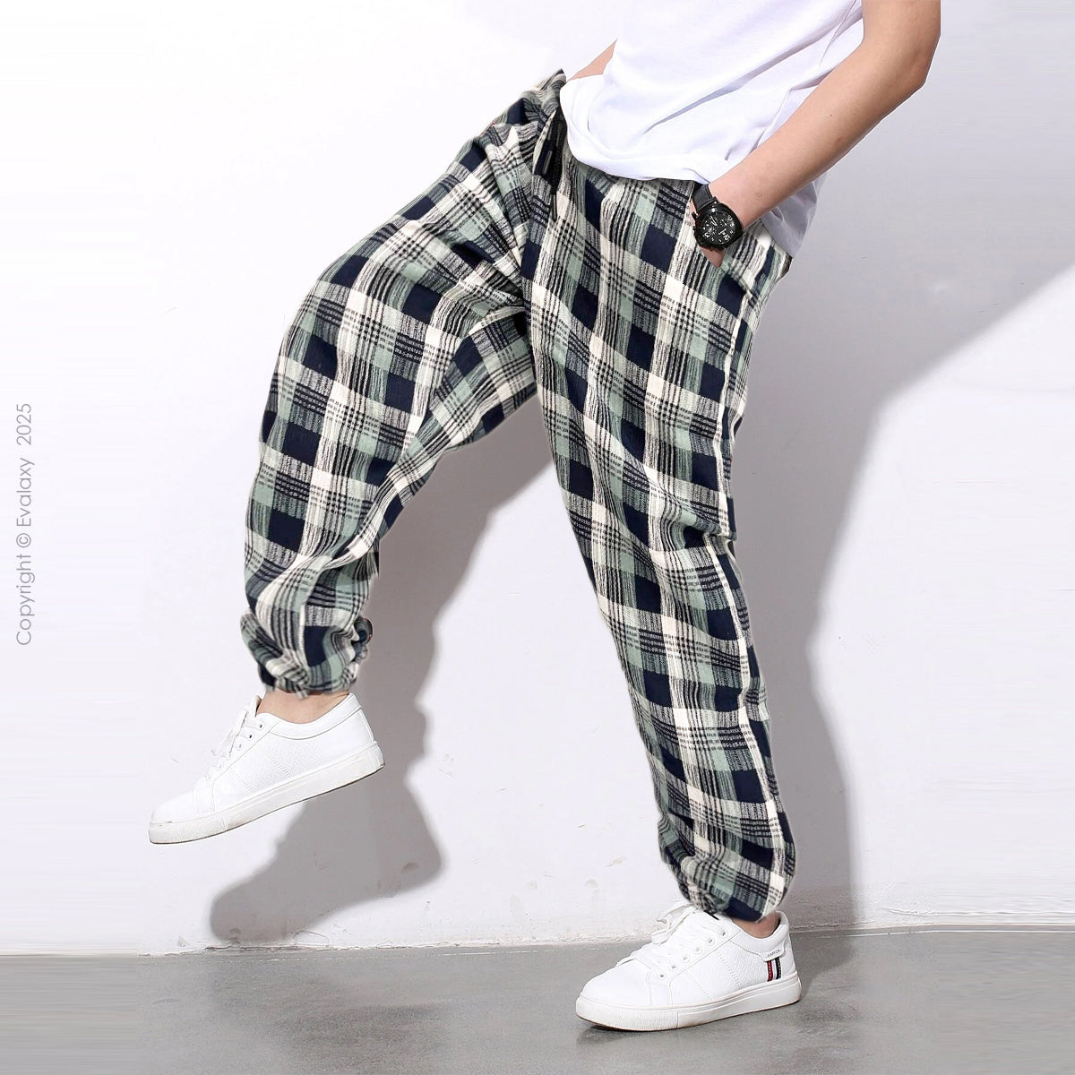 Blue n Green Checkered Premium Jogger Breathable Casual Harem Pants for Men & Women