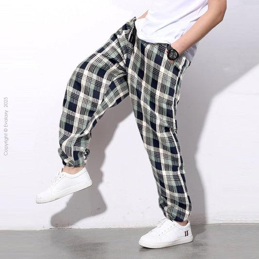 Blue n Green Checkered Premium Jogger Breathable Casual Harem Pants for Men & Women