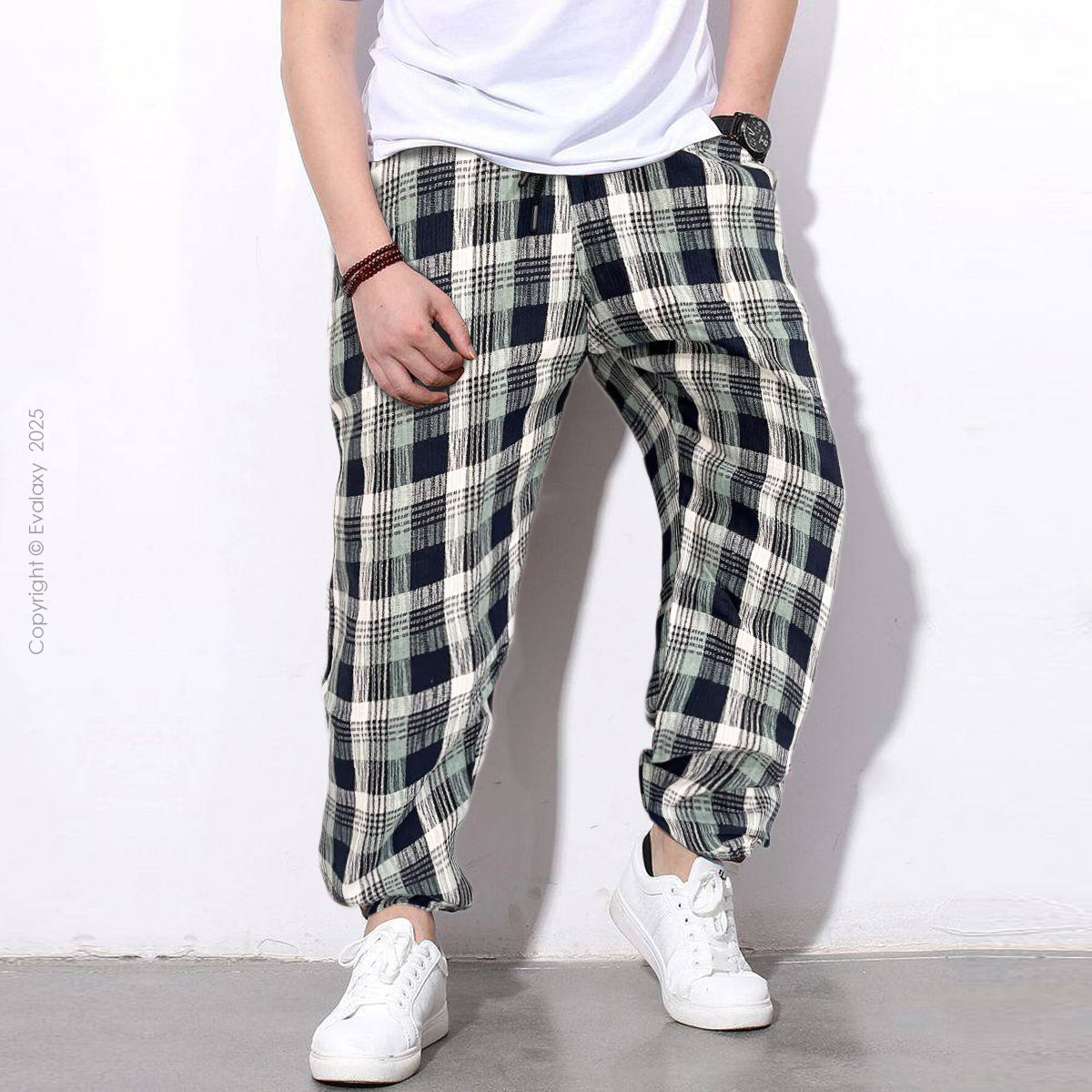 Blue n Green Checkered Premium Jogger Breathable Casual Harem Pants for Men & Women