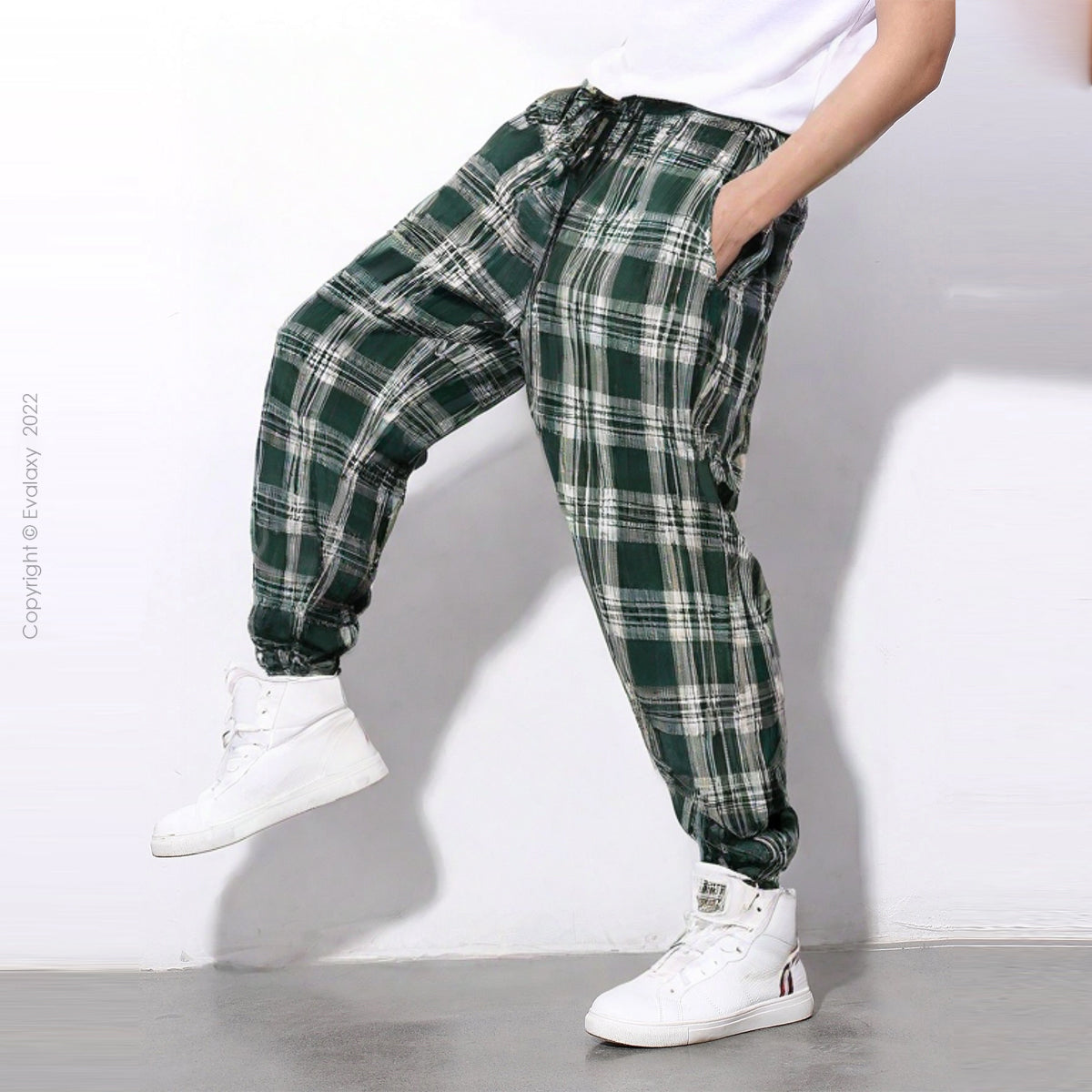 Green Big Checkered Premium Jogger Breathable Casual Harem Pants for Men & Women