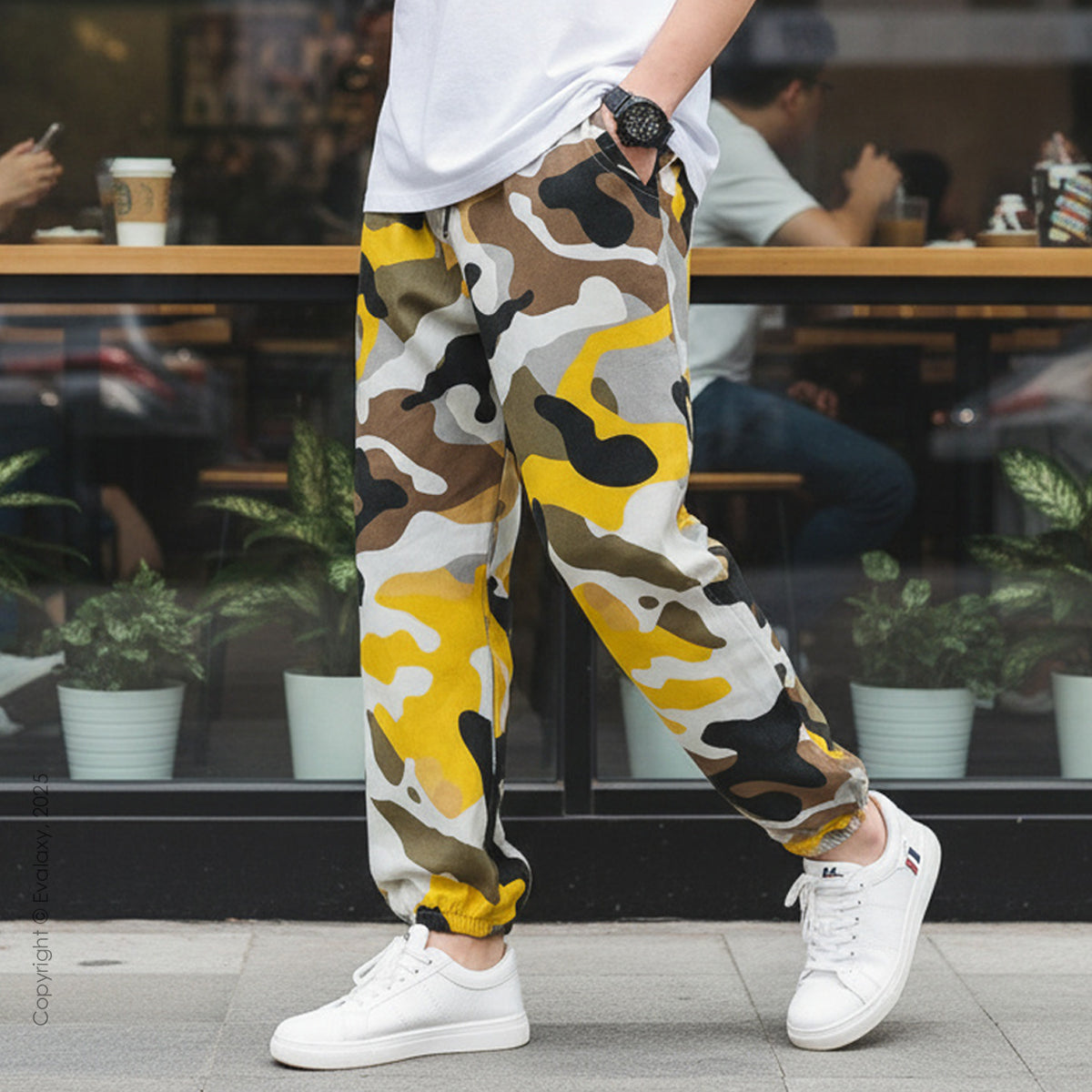 Evalaxy Unisex Yellow Camo Joggers – Streetwear Edition