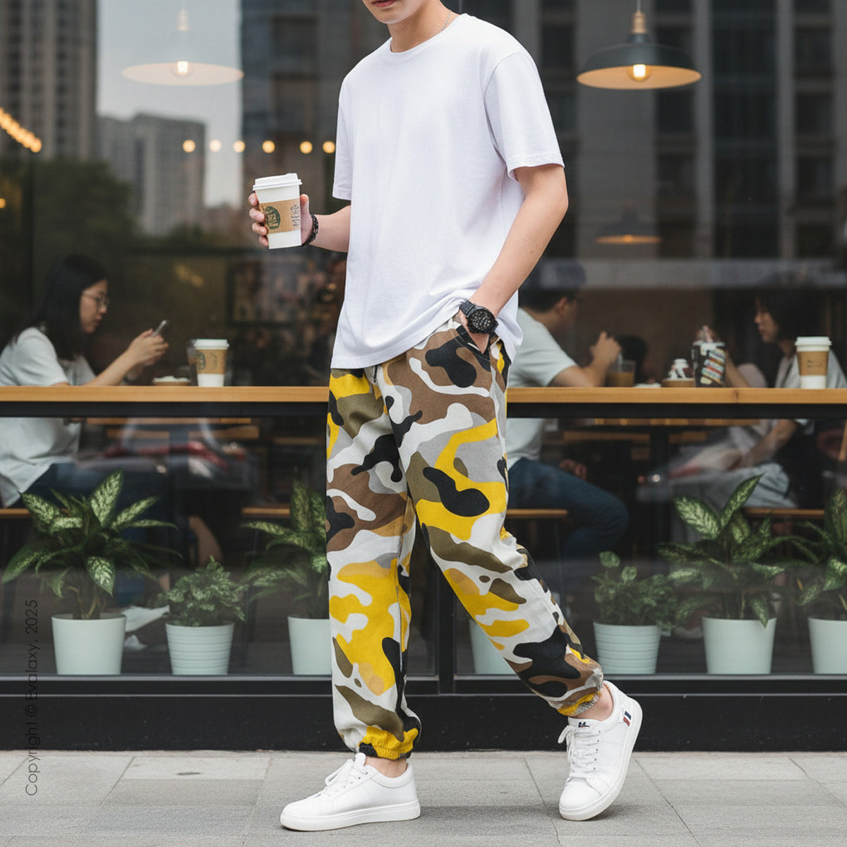 Evalaxy Unisex Yellow Camo Joggers – Streetwear Edition