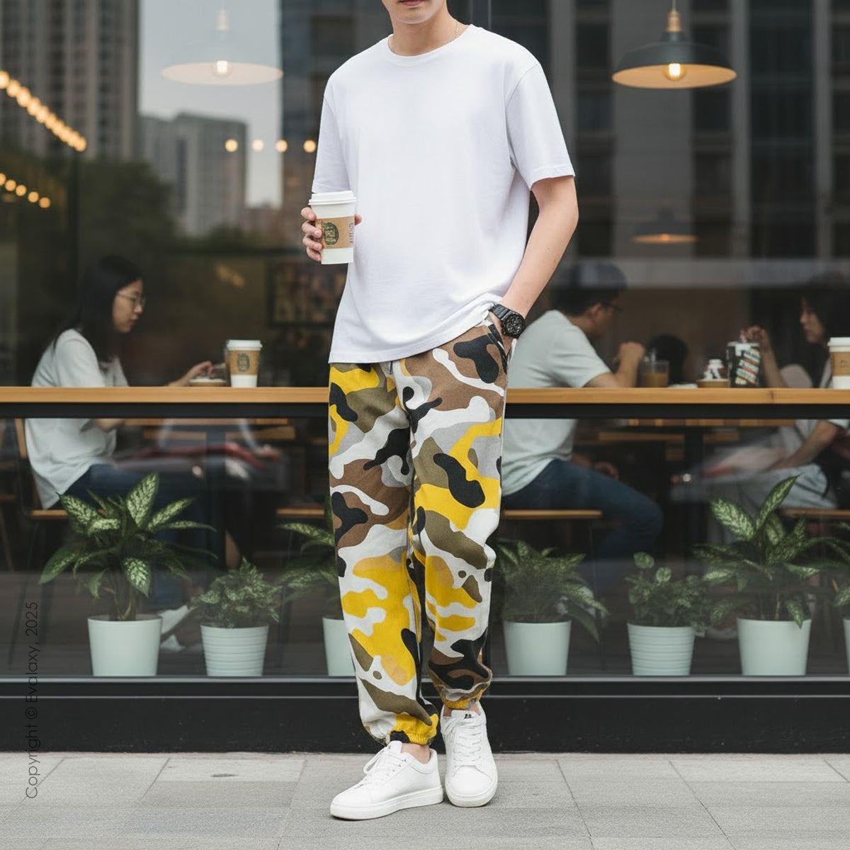 Evalaxy Unisex Yellow Camo Joggers – Streetwear Edition