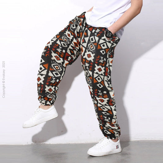 Black Pattern StreetWear Jogger Breathable Casual Harem Pants for Men & Women