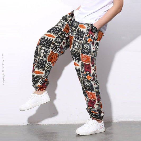 Multi Boxes Pattern StreetWear Jogger Breathable Casual Harem Pants for Men & Women