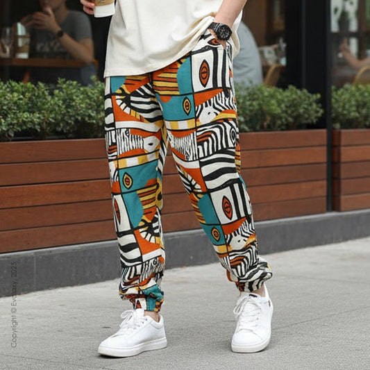 Evalaxy Unisex Tribal Art Joggers – Multicolor Street Fit