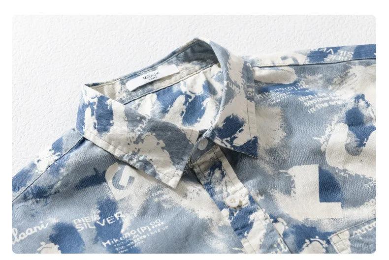 Blue cryptic pattern printed half sleeve shirt