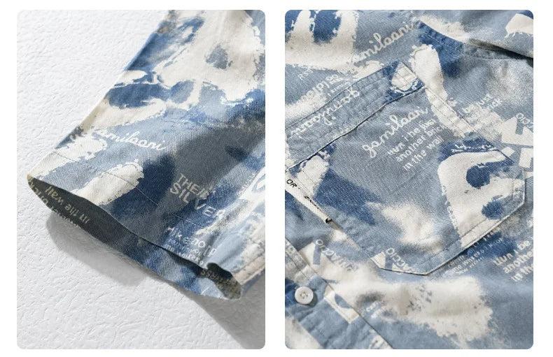 Blue cryptic pattern printed half sleeve shirt