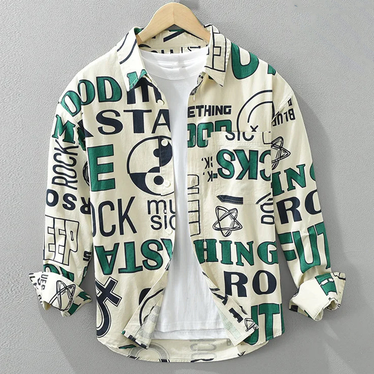 Green Star Text Full-Sleeve Shirts Without Tee