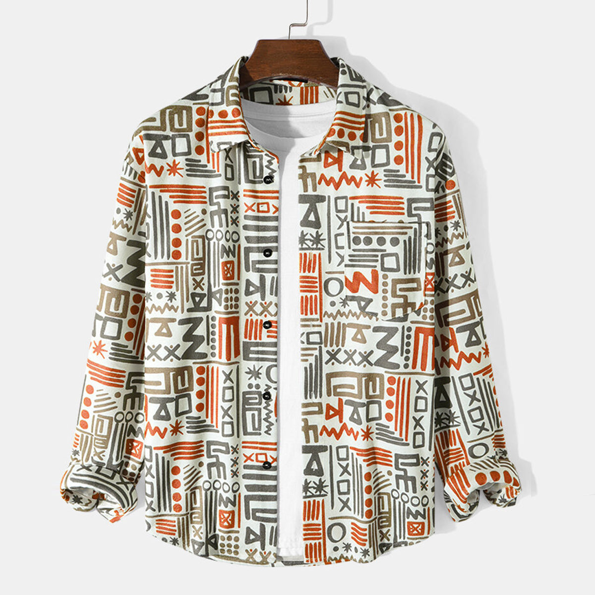 Oro Grey Geomatry Full-Sleeve Shirts Without Tee