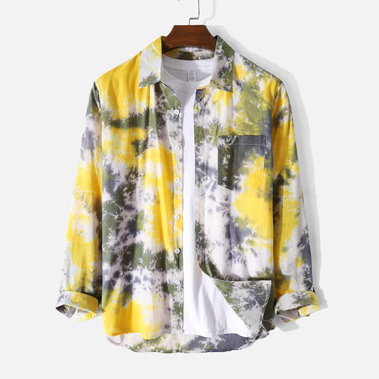 Yellow-Grey Splash Full-Sleeve Shirts Without Tee