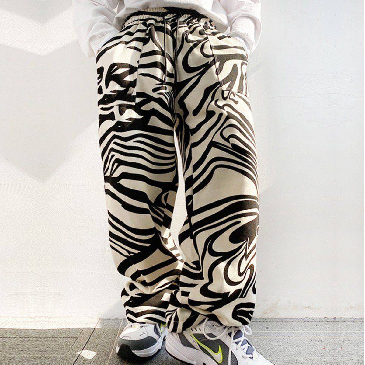 Cream Zebra Straight Relax-Fit Pants for Men & Women
