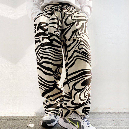 Cream Zebra Straight Relax-Fit Pants for Men & Women