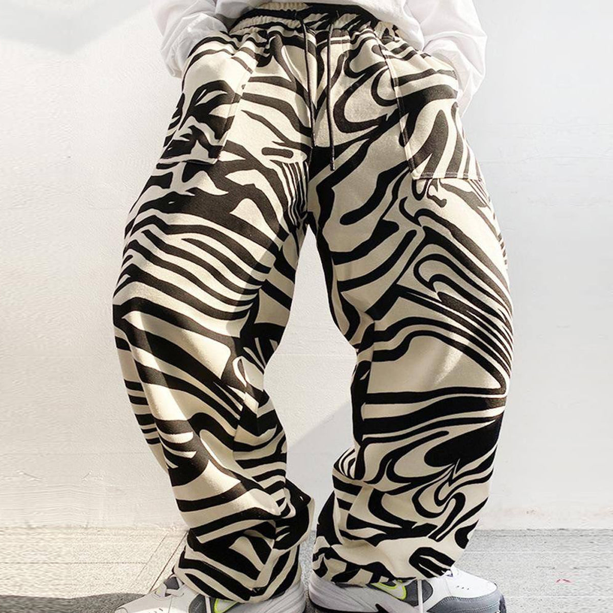 Cream Zebra Straight Relax-Fit Pants for Men & Women