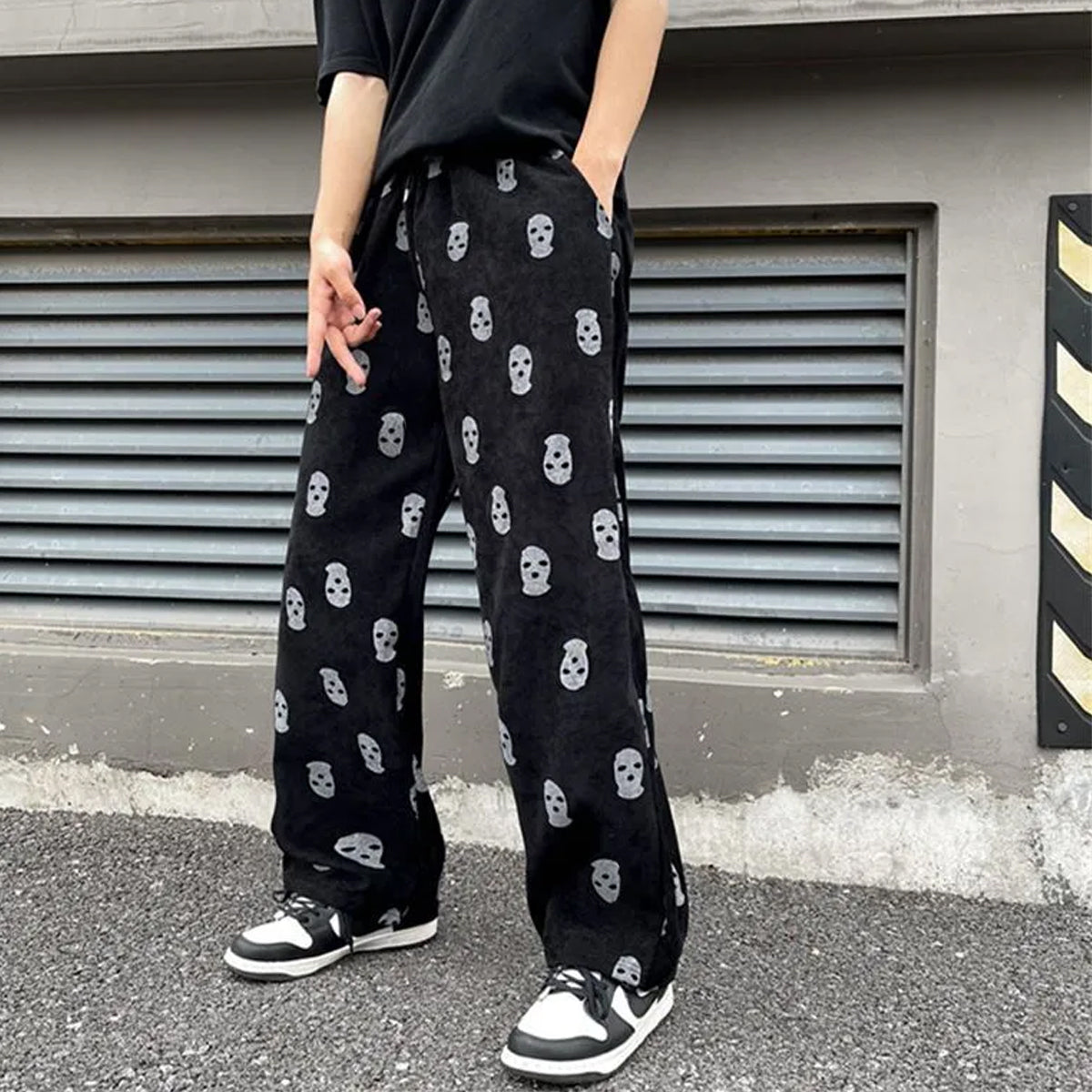 Black Skull Straight Pants for Men & Women