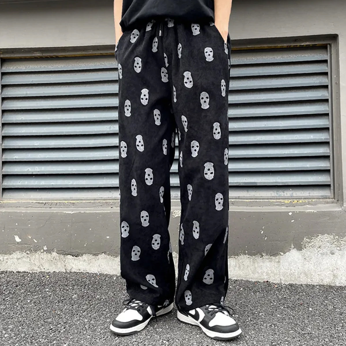 Black Skull Straight Pants for Men & Women
