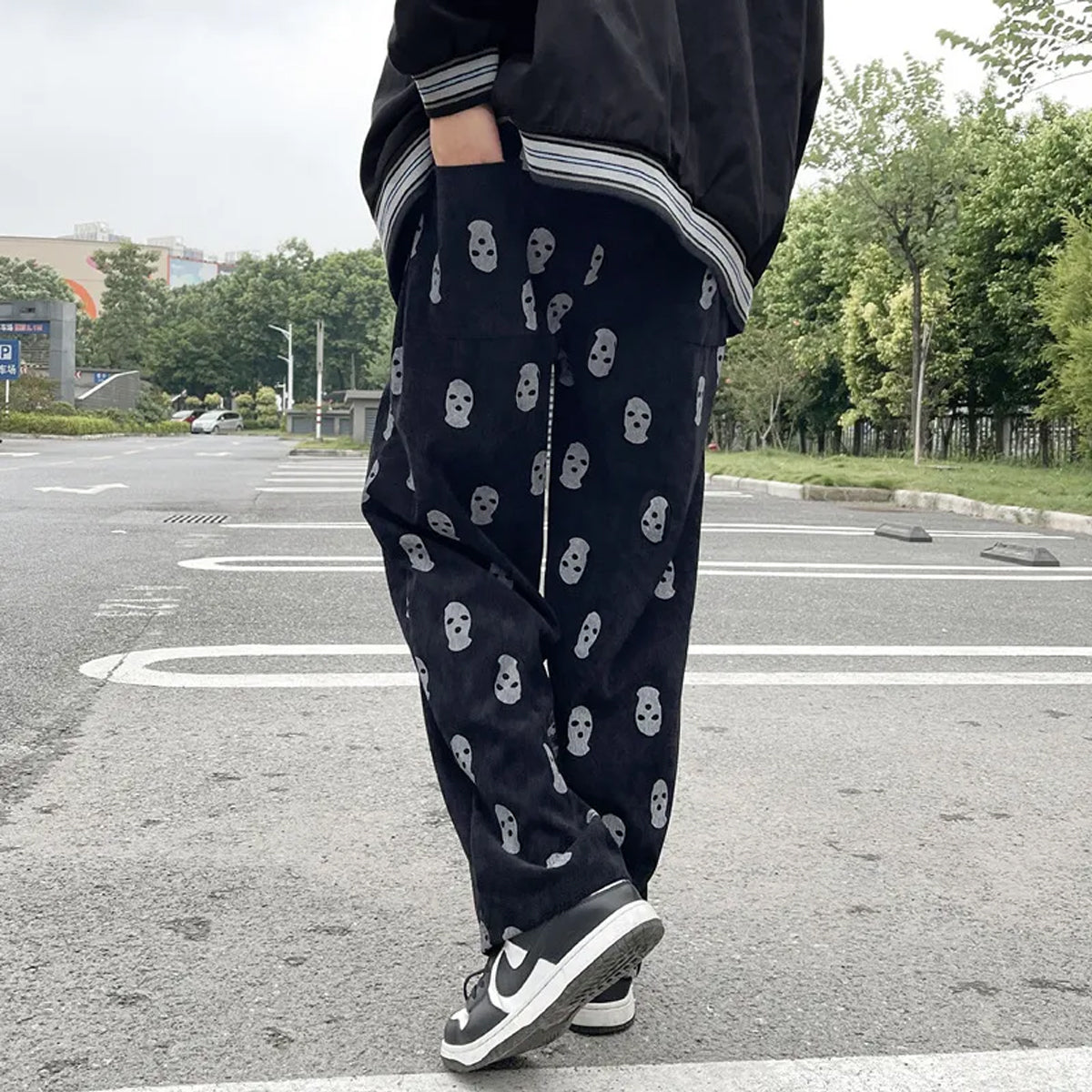 Black Skull Straight Pants for Men & Women