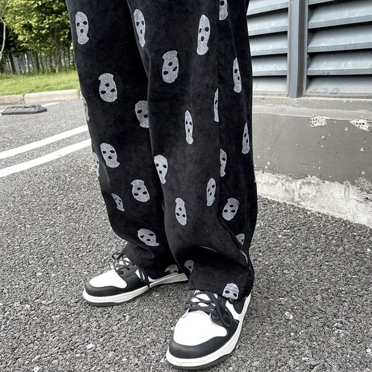 Black Skull Straight Pants for Men & Women