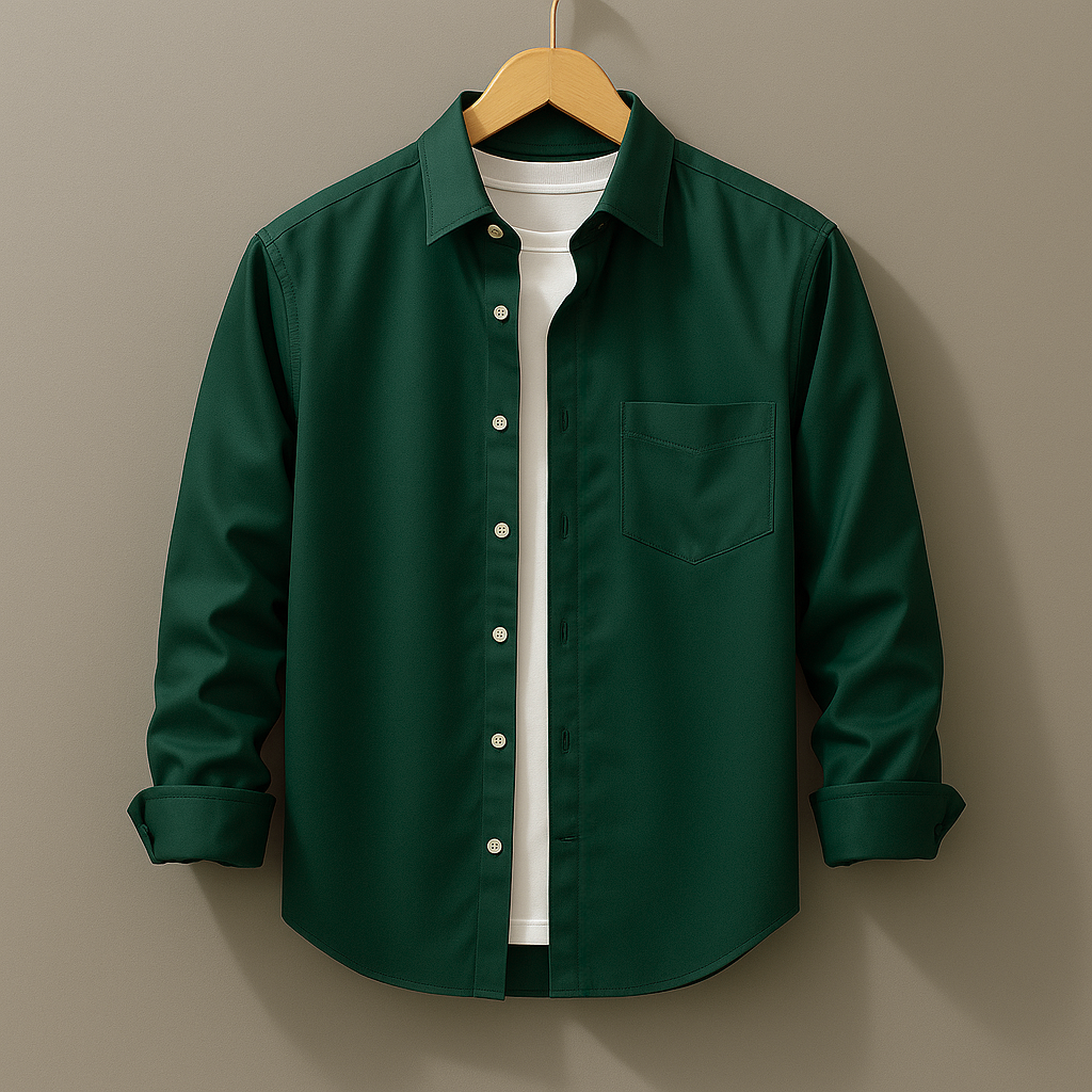 Green Color Pure Cotton Shirt For Men
