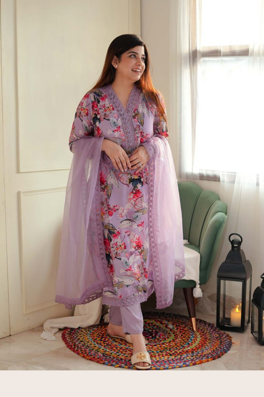 Multi colour Georgette kurti set with dupatta