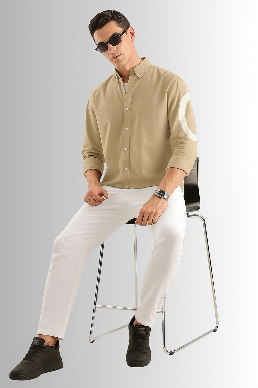Beige color cut-pest long sleeve mens shirt