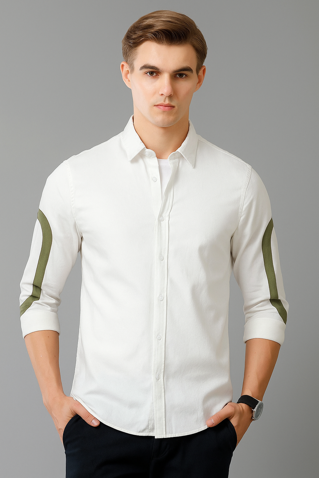 white cut-pest long sleeve mens shirt