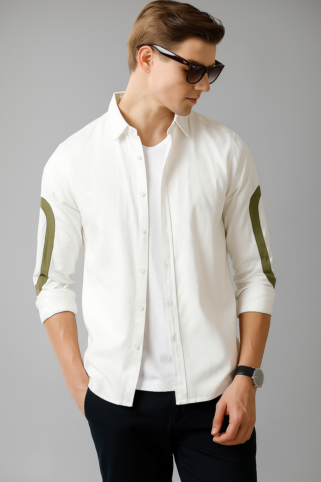 white cut-pest long sleeve mens shirt