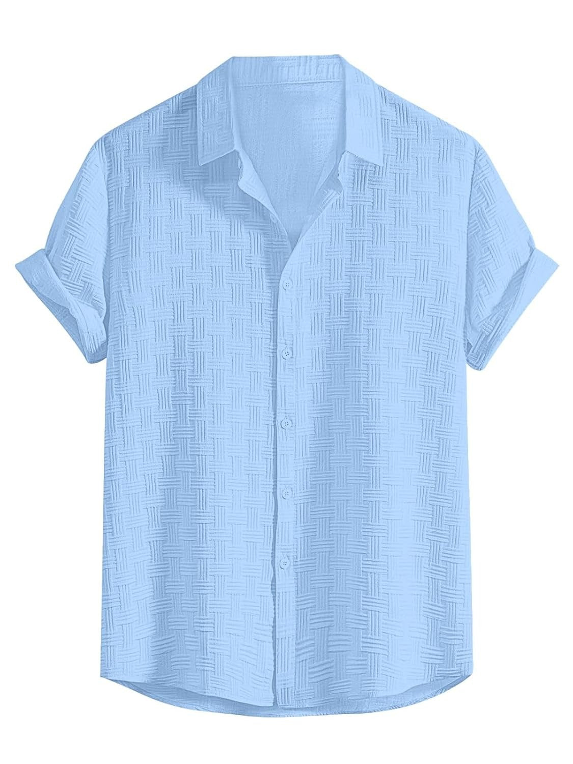 Men’s Light Blue Textured Short Sleeve Button-Up Shirt