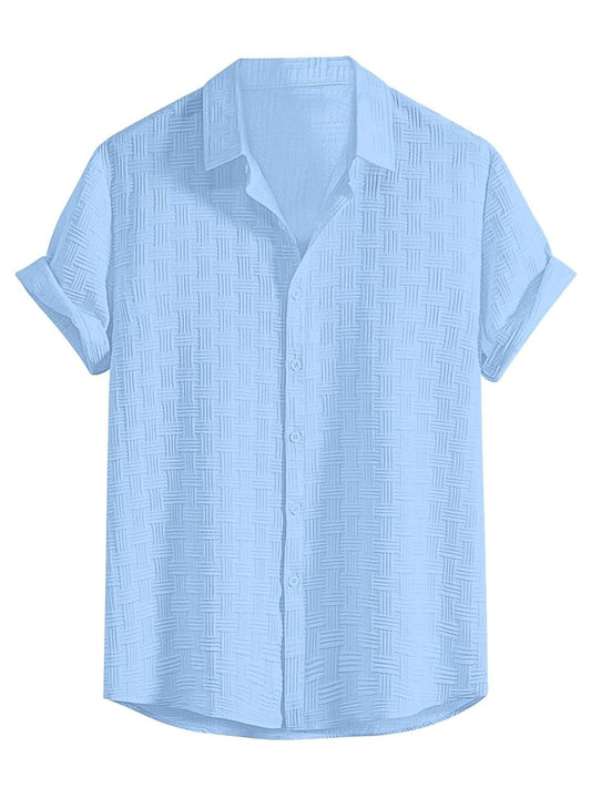 Men’s Light Blue Textured Short Sleeve Button-Up Shirt