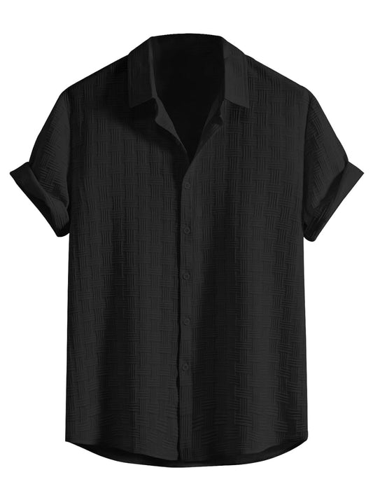 Men’s Black Textured Short Sleeve Button-Up Shirt