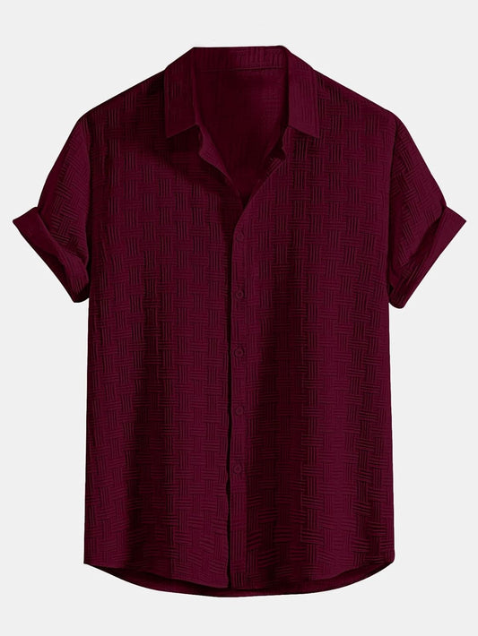 Men’s Textured Burgundy Short Sleeve Casual Shirt