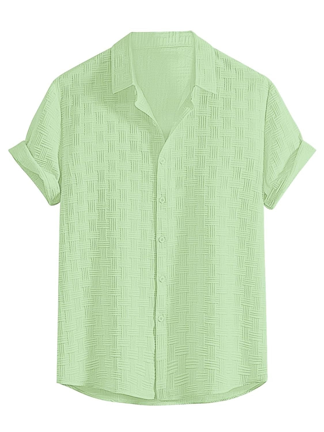 Men’s Textured Light Green Short Sleeve Casual Shirt