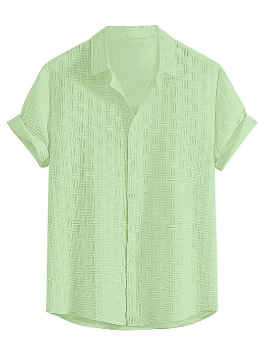Men’s Textured Light Green Short Sleeve Casual Shirt