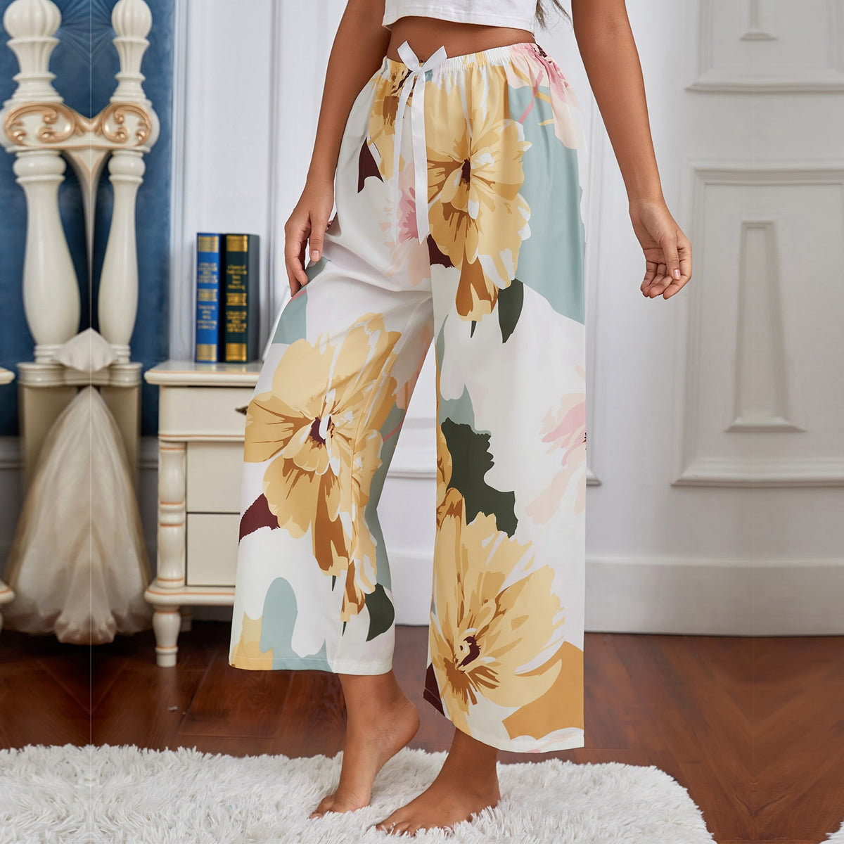 Stylish White Yellow Gotta Plazo For Womens