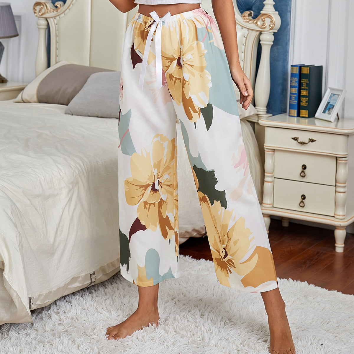 Stylish White Yellow Gotta Plazo For Womens