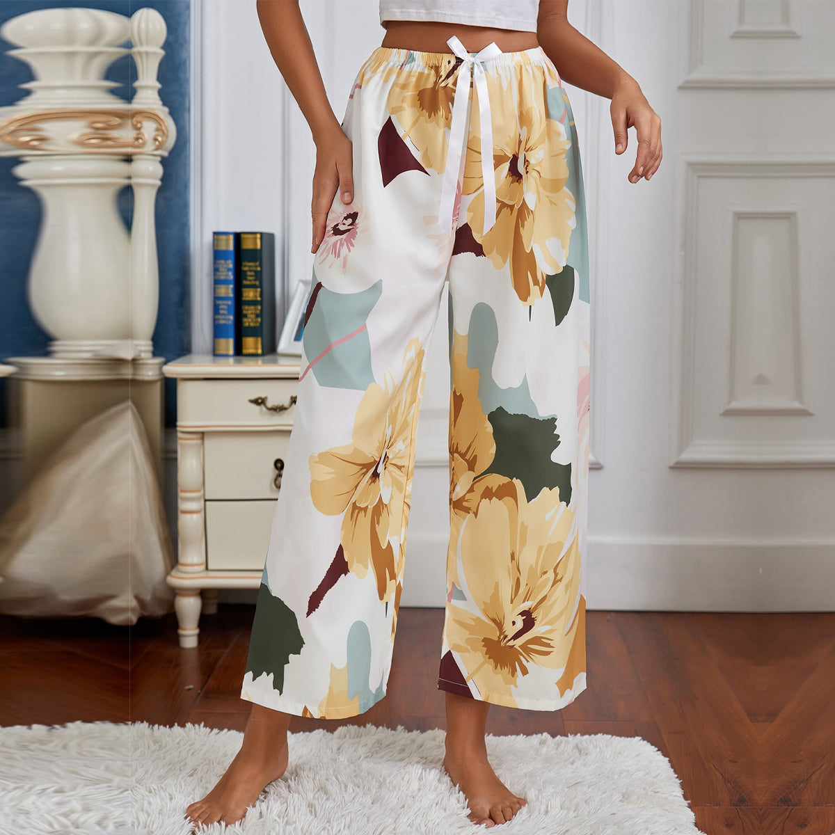 Stylish White Yellow Gotta Plazo For Womens