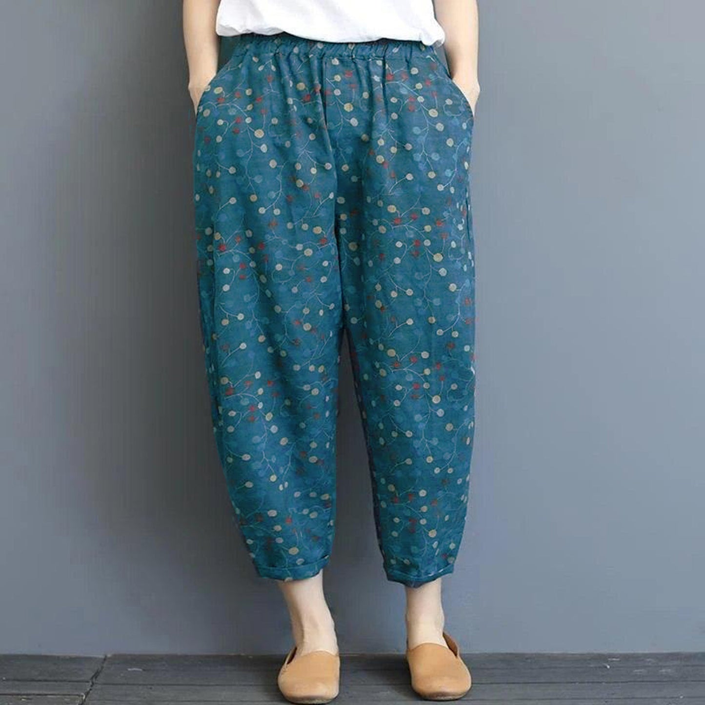 Vintage Sky Blue Chery Pajama Capri For Womens & Girls