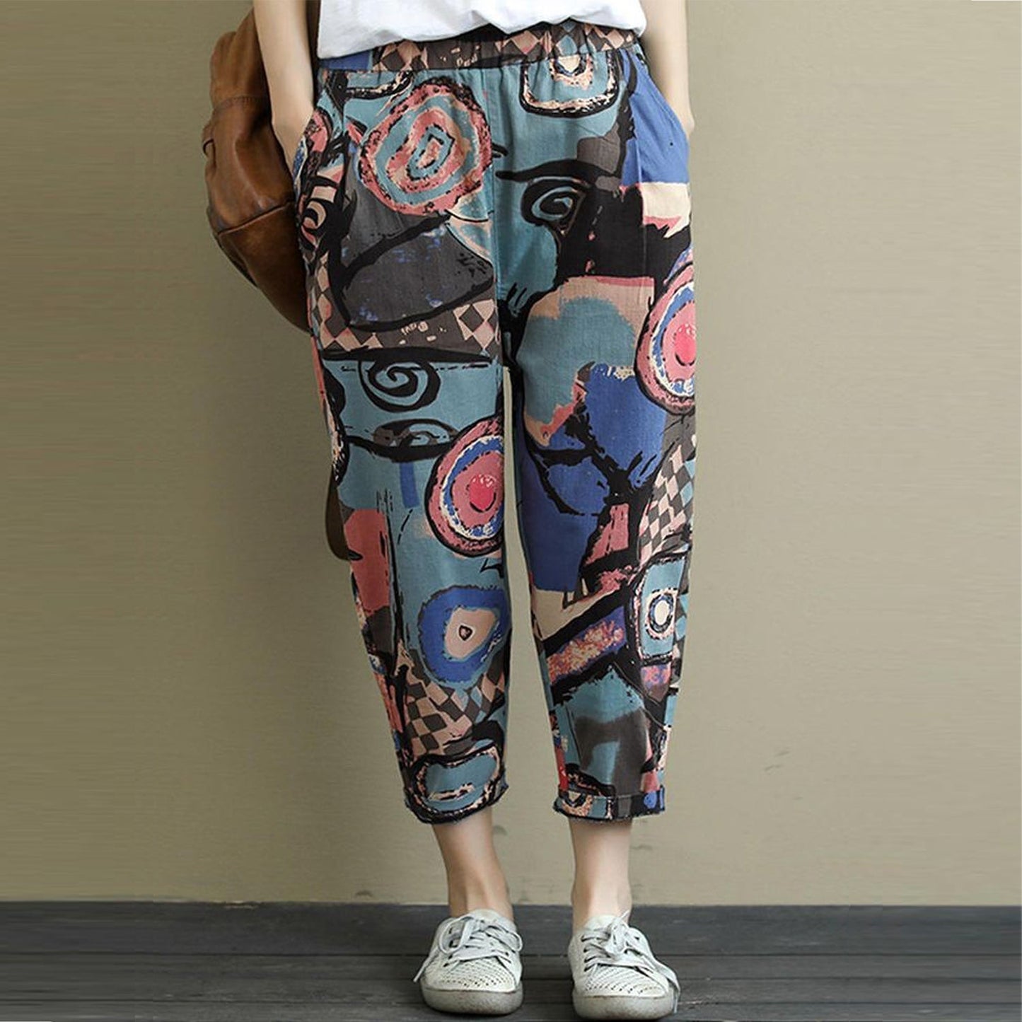 Vintage Abstract Circle & Random Graphic Capri Combo Pack For Womens & Girls(Pack Of 2 Pcs)