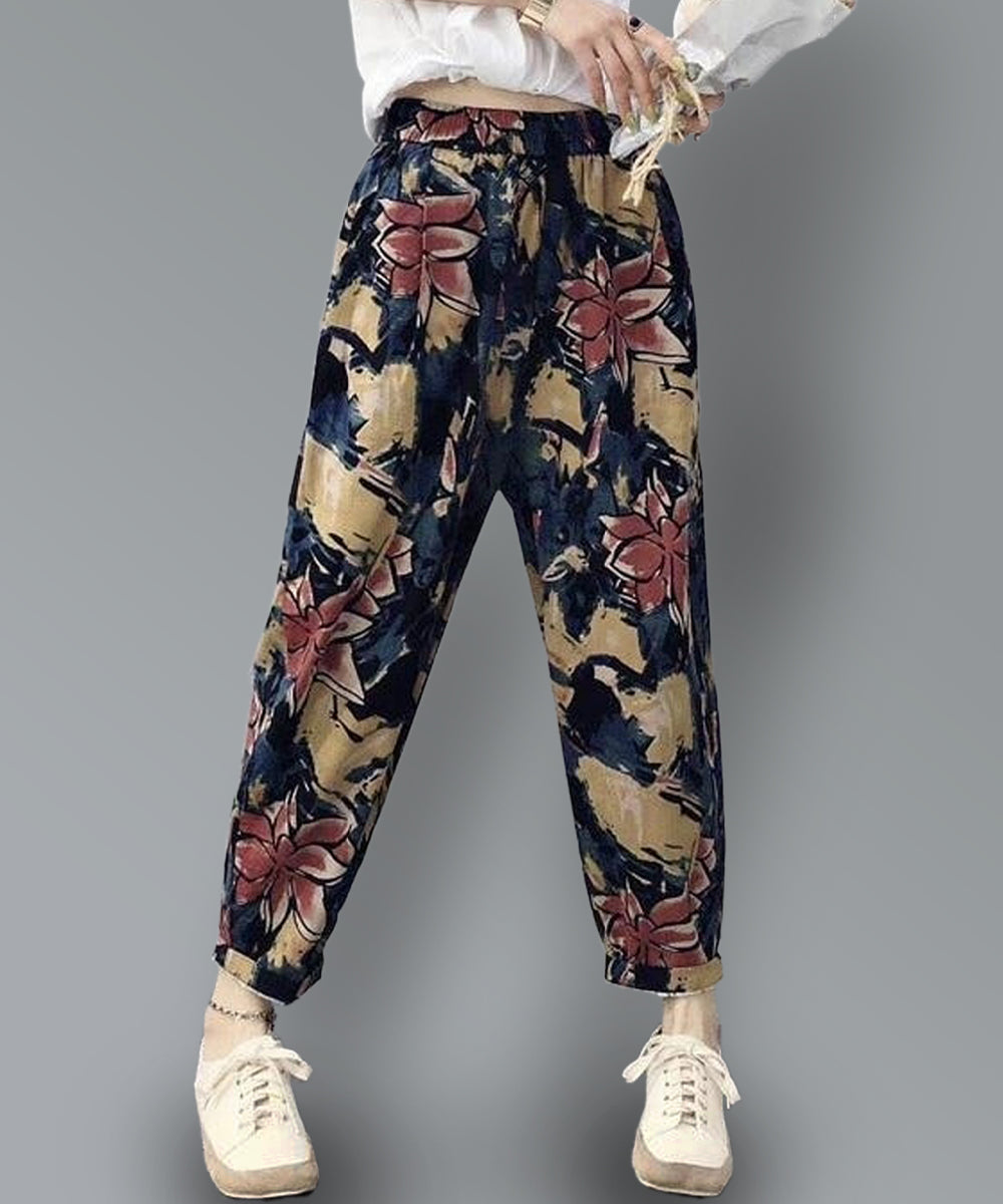 Vintage Grey Blue Trio & Ylw Blu Abstract Floral Capri Combo Pack For Womens & Girls(Pack Of 2 Pcs)