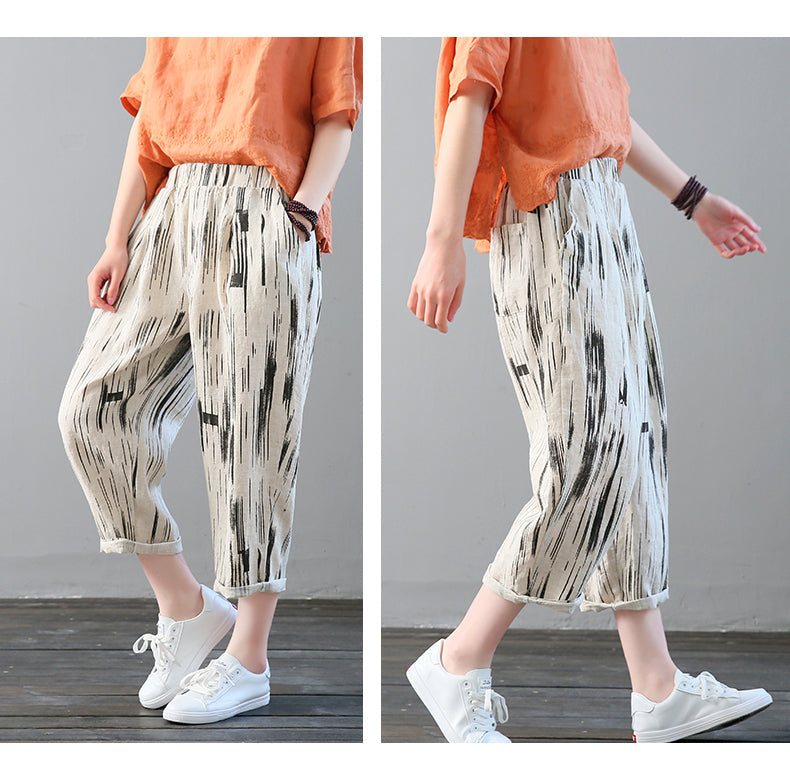 Vintage Off-White Zig Brushy Pajama Capri For Womens & Girls