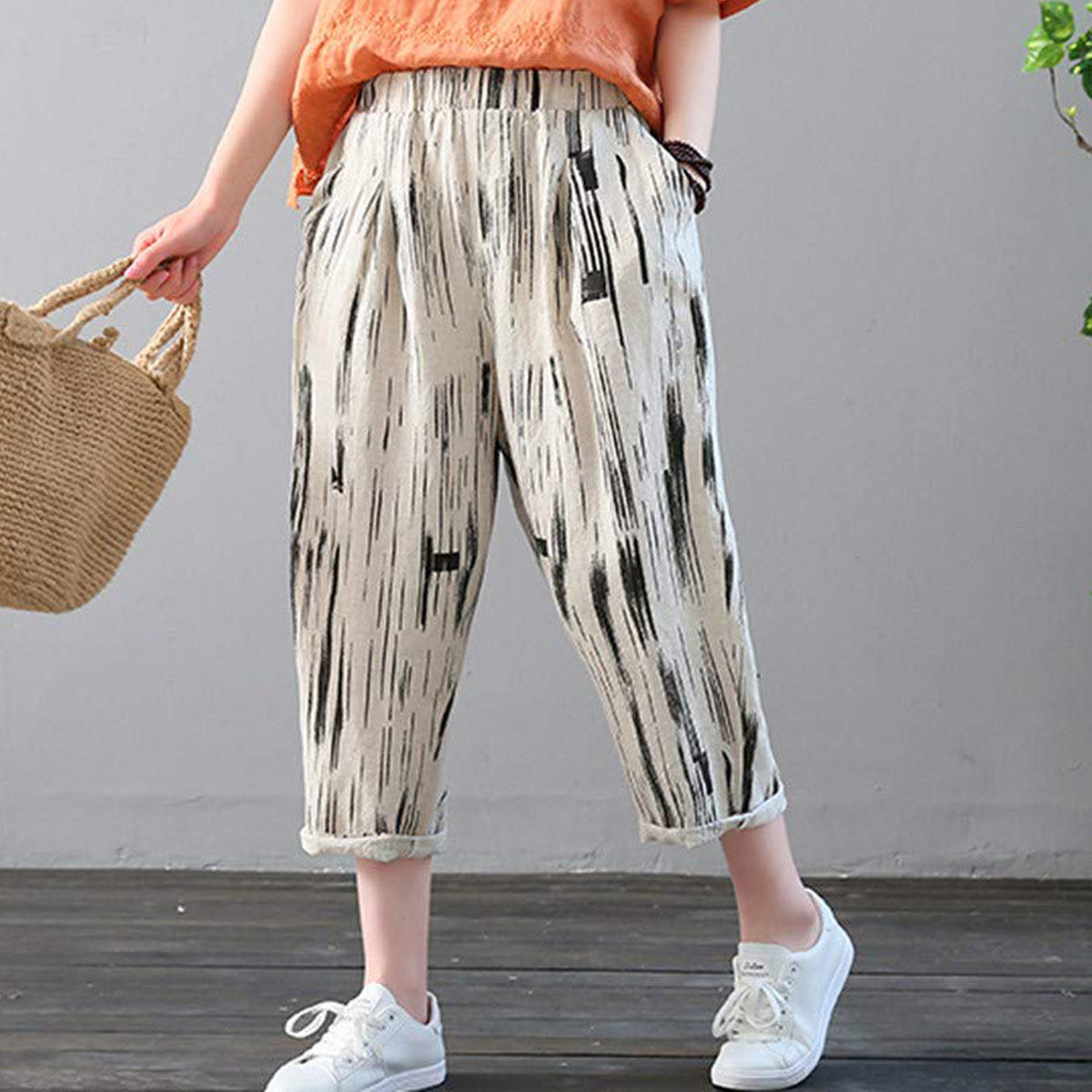 Vintage Off-White Zig Brushy Pajama Capri For Womens & Girls