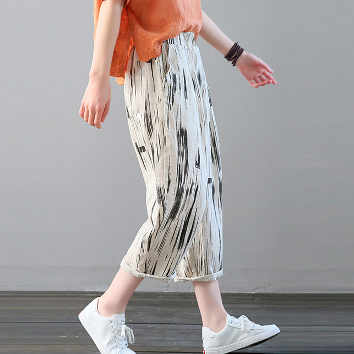 Vintage Off-White Zig Brushy Pajama Capri For Womens & Girls