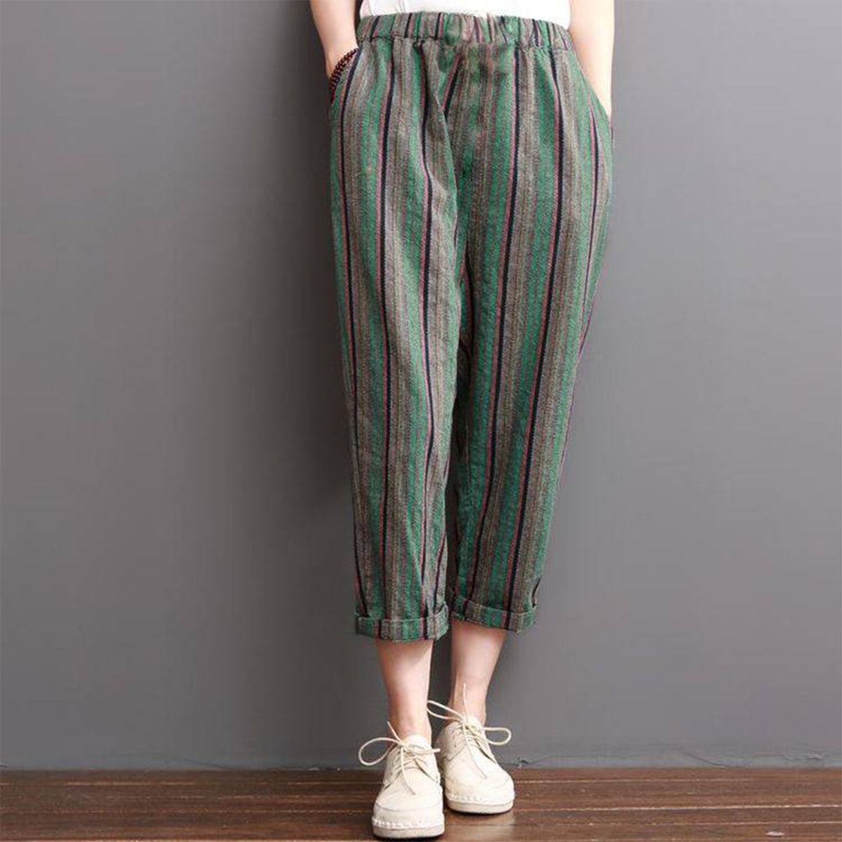Vintage Green Stripped & Blue Stripped Capri Combo Pack For Womens & Girls(Pack Of 2 Pcs)