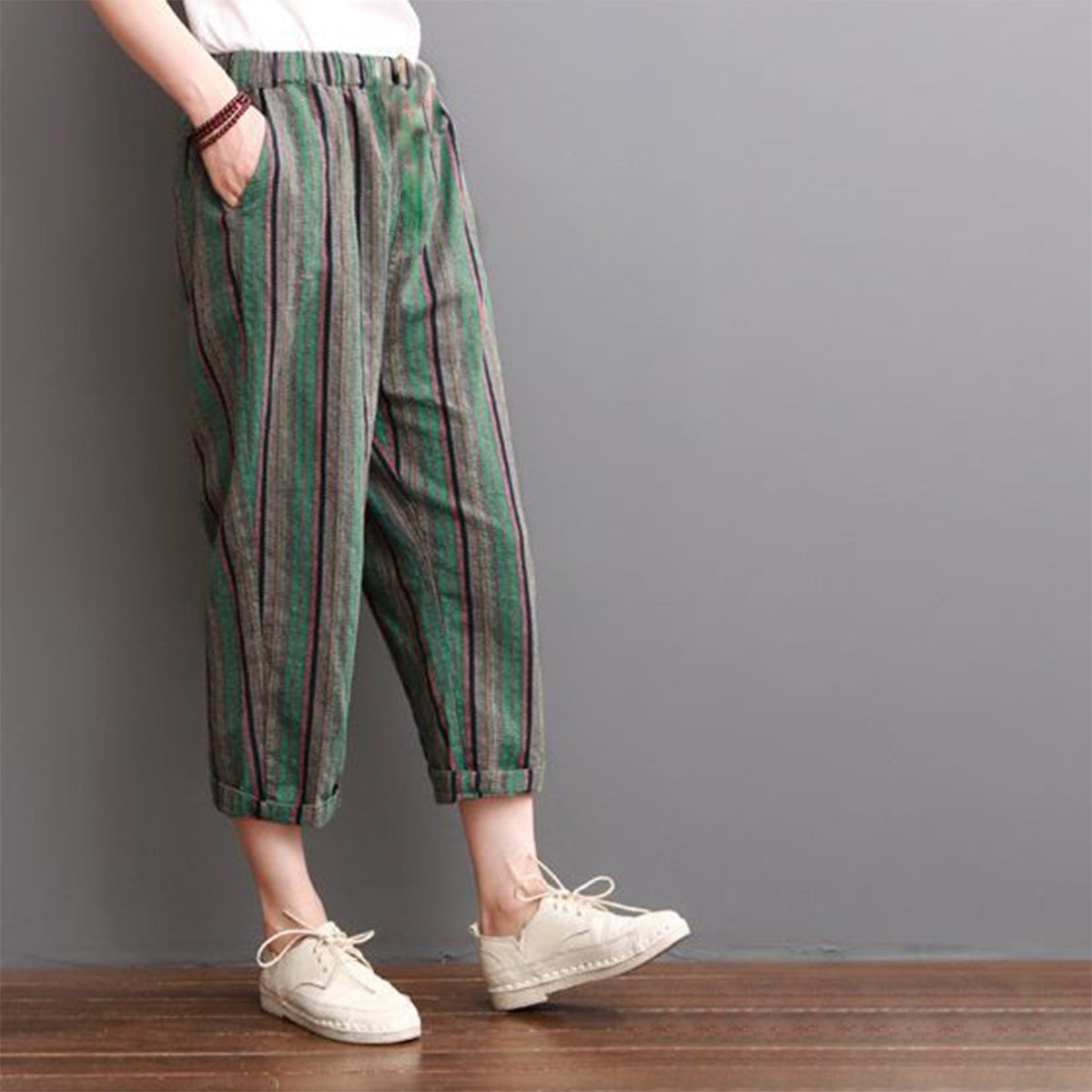 Vintage Green Stripped & Blue Stripped Capri Combo Pack For Womens & Girls(Pack Of 2 Pcs)