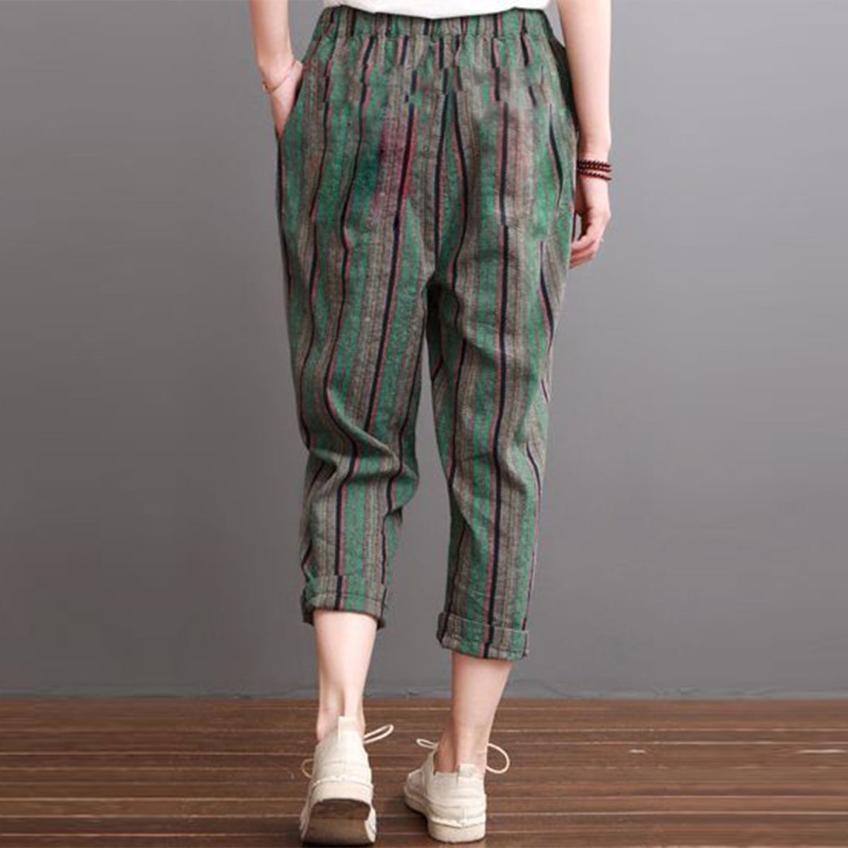 Vintage Green Stripped & Blue Stripped Capri Combo Pack For Womens & Girls(Pack Of 2 Pcs)