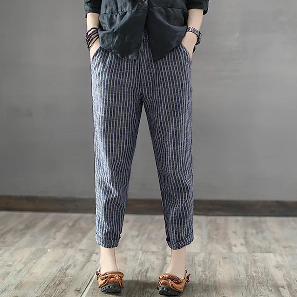 Vintage Green Stripped & Blue Stripped Capri Combo Pack For Womens & Girls(Pack Of 2 Pcs)