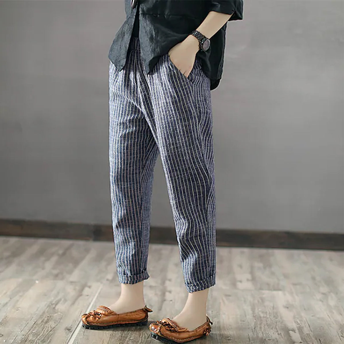 Vintage Green Stripped & Blue Stripped Capri Combo Pack For Womens & Girls(Pack Of 2 Pcs)