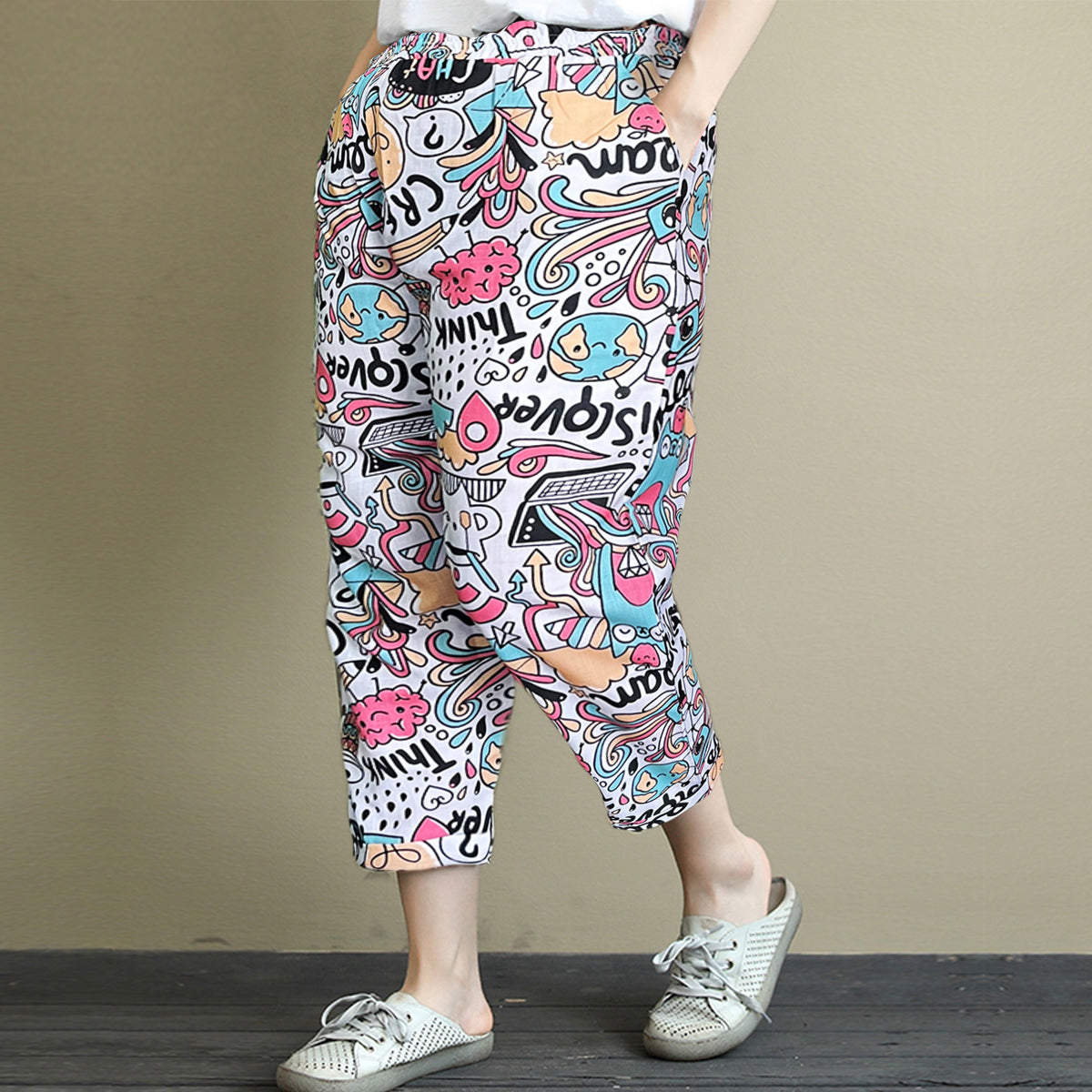 Vintage Abstract Circle & Random Graphic Capri Combo Pack For Womens & Girls(Pack Of 2 Pcs)