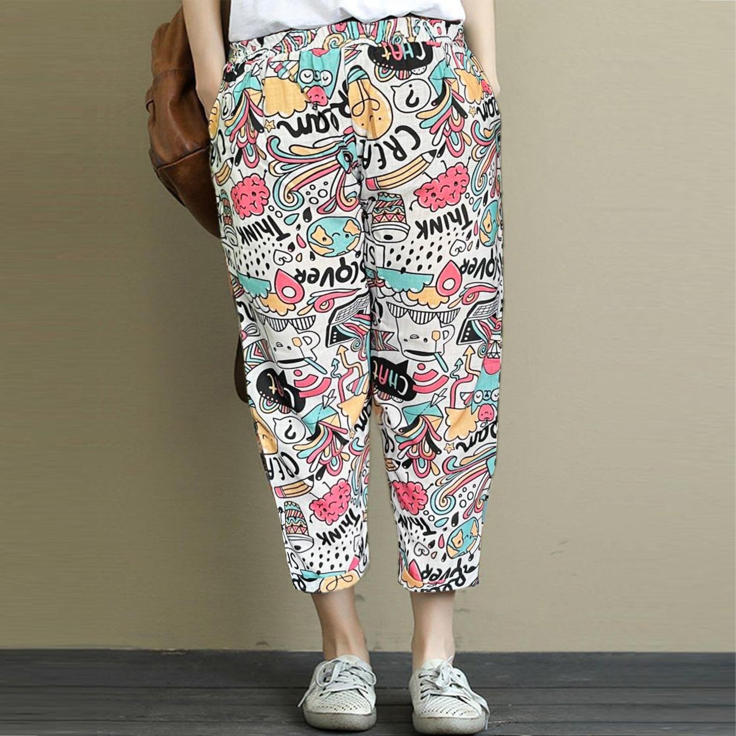 Vintage Abstract Circle & Random Graphic Capri Combo Pack For Womens & Girls(Pack Of 2 Pcs)