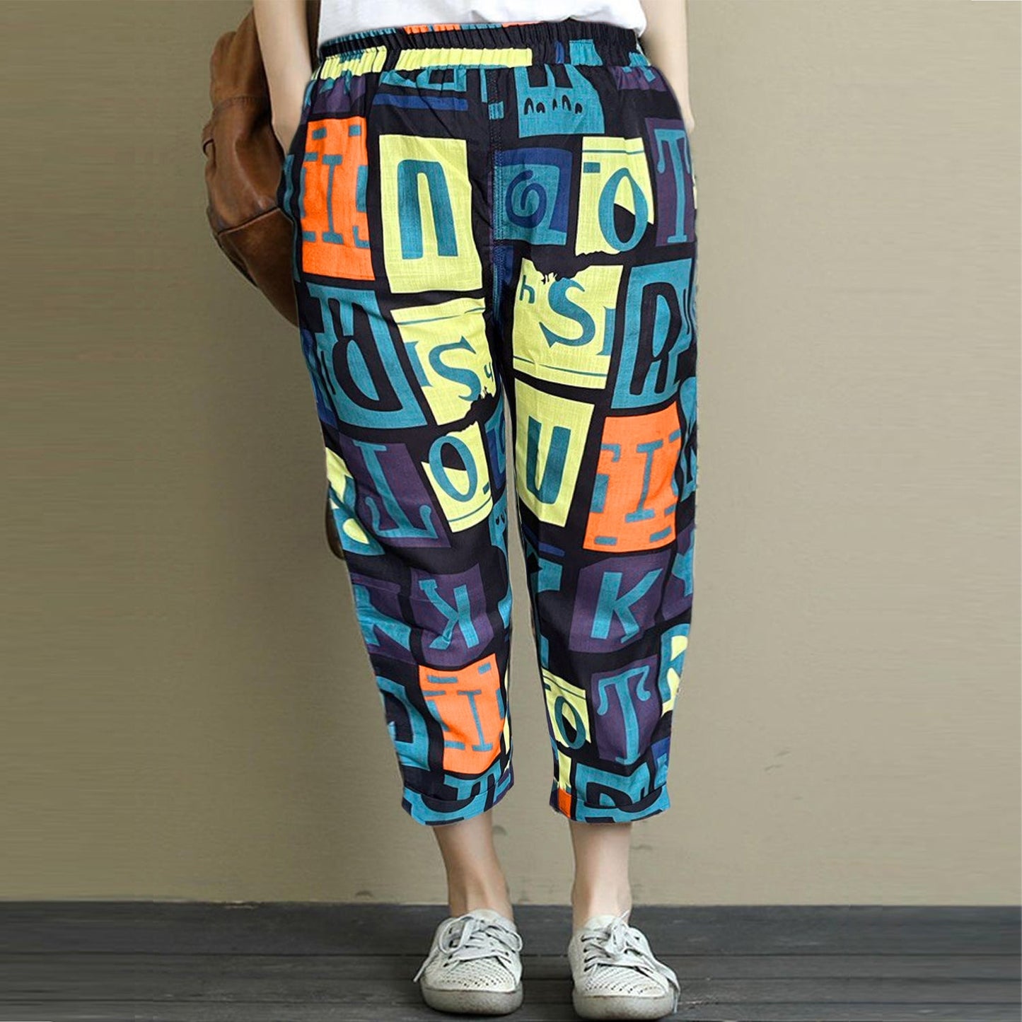 Vintage Abstract Circle & Random Alphabet Capri Combo Pack For Womens & Girls(Pack Of 2 Pcs)